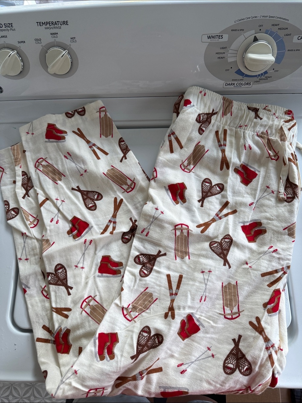 Falls Creek Cream Pajama Pants with Red and Brown Ski Pattern